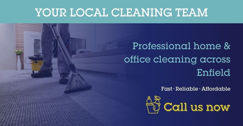 Cleaning Enfield cleaner wiping down a kitchen worktop in a family home in the EN postcode area